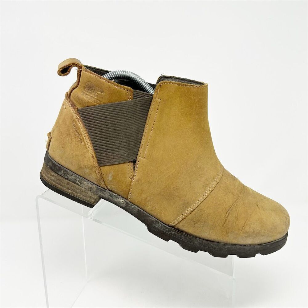 Sorel Women's Emelie Chelsea Waterproof Ankle Boots Brown Tan Leather Size 10.5